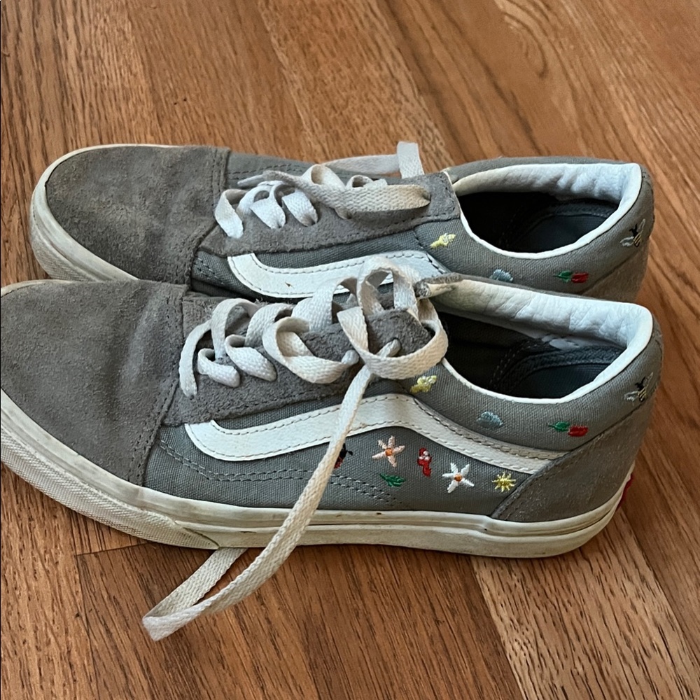 Gray Kids Vans with Embroidered Details
